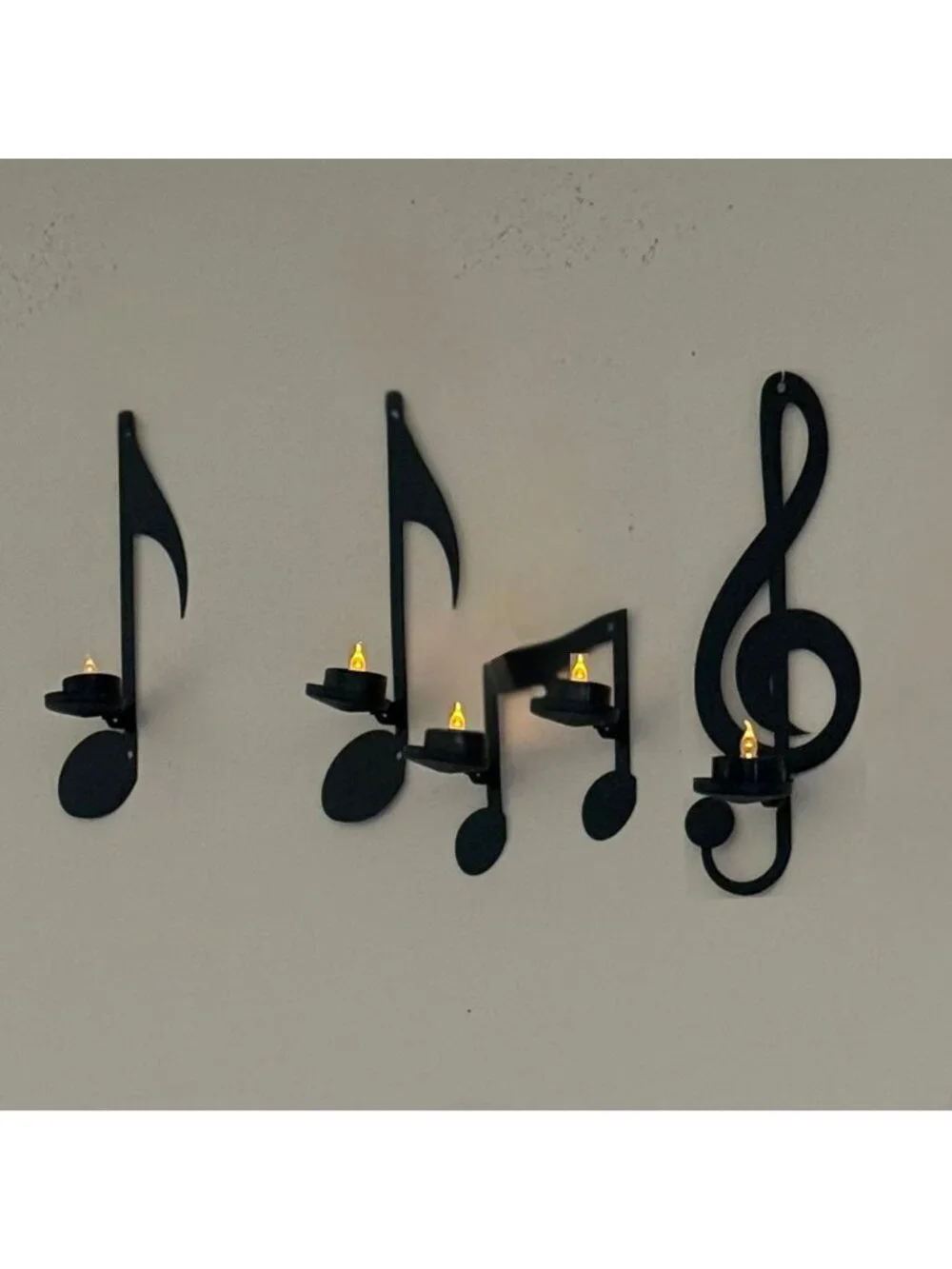 Music Note Wall Candle Sconces With Mikasa LED Tealights Set Of 4 Black Minimali